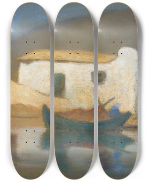 Triptych art skateboard deck of Michalis Oikonomou The House That He Dreams Of Hydra by Michalis Oikonomou (1888-1933)
