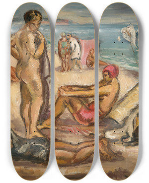 Triptych art skateboard deck of Emile Othon Friesz Scne Anime Baigneuses Le Cerf Volant by Emile Othon Friesz (1879-1949)