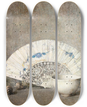Triptych art skateboard deck of Emil Carlsen The Fan by Emil Carlsen (1848-1932)