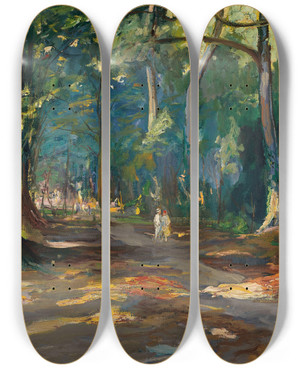 Triptych art skateboard deck of Sir John Lavery The Path By The River Maidenhead_2 by Sir John Lavery (1856-1941)