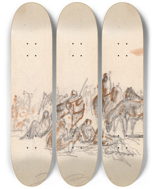 Triptych art skateboard deck of Sawrey Gilpin Group With Figures And Horses by Sawrey Gilpin (1733-1807)