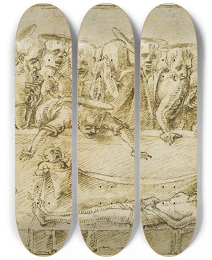 Triptych art skateboard deck of Marco Zoppo The Lamentation Of Christ by Marco Zoppo (1433-1478)