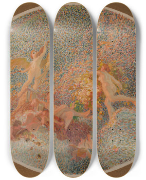 Triptych art skateboard deck of Henri Bonis Les Arts Harmonies by Henri Bonis (1868-1921)