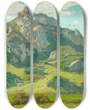 Triptych art skateboard deck of William Wendt Where Natures God Hath Wrought William Wendt by William Wendt (1865-1946)