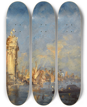 Triptych art skateboard deck of Flix Ziem Venise Lglise Des Gesuati by Felix Ziem (1821-1911)