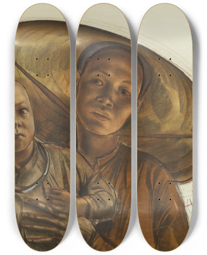 Triptych art skateboard deck of Alexandre Jacovleff Mother And Child by Alexandre Jacovleff (1887-1938)