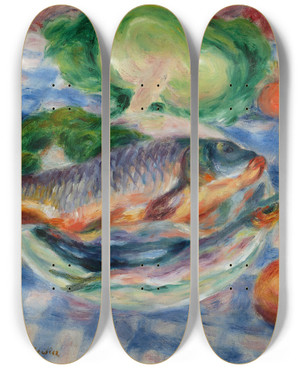 Triptych art skateboard deck of Jzef Pankiewicz Still Life Carp by Jozef Pankiewicz (1866-1940)