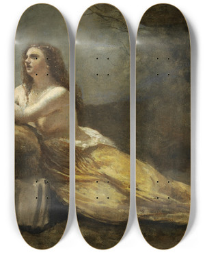 Triptych art skateboard deck of Jeanbaptistecamille Corot Madeleine En Prire by Jean-Baptiste-Camille Corot (1796-1875)