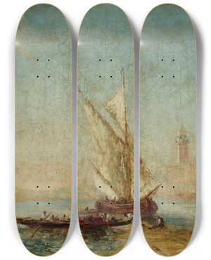 Triptych art skateboard deck of Flix Ziem View Of Venice With The Doges Palace_2 by Felix Ziem (1821-1911)