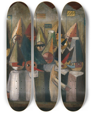 Triptych art skateboard deck of Tadeusz Makowski Childrens Theatre by Tadeusz Makowski (1882-1932)