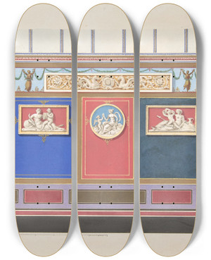 Triptych art skateboard deck of Julesedmondcharles Lachaise Painted Wall Decor Featuring Three Medallions by Jules-Edmond-Charles Lachaise (1897)