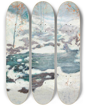 Triptych art skateboard deck of John Henry Twachtman Icebound by John Henry Twachtman (1853-1902)