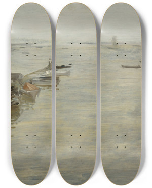 Triptych art skateboard deck of William Merritt Chase A Gray Day by William Merritt Chase (1849-1916)