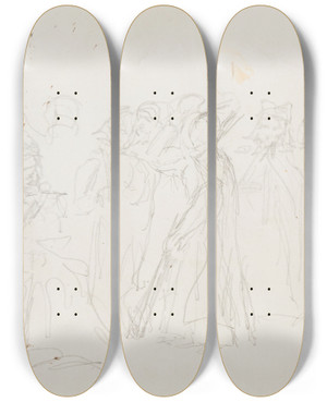 Triptych art skateboard deck of Stanisaw Cercha Scena Historyczna Szkic Rysunek Dwustronny by Stanislaw Cercha (1867-1919)