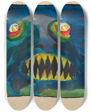 Triptych art skateboard deck of Karl Wiener Moloch by Karl Wiener (1901-1949)
