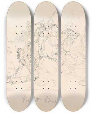 Triptych art skateboard deck of Nicaise De Keyser Historical Scene With Robert Bruce by Nicaise De Keyser (1813-1887)