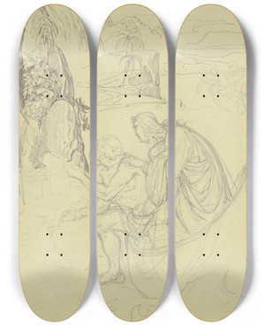 Triptych art skateboard deck of Ferdinand Fellner Christus Wandelt Auf Dem Meer by Ferdinand Fellner (1799-1859)