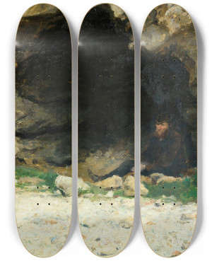 Triptych art skateboard deck of Mile Friant The Tramp by mile Friant (1863-1932)