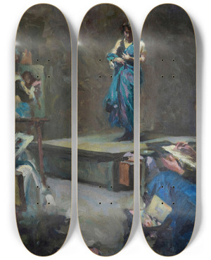 Triptych art skateboard deck of Maud Sherwood The Model by Maud Sherwood (1880-1956)