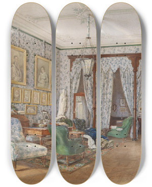 Triptych art skateboard deck of Franz Alt Schreibzimmer Schloss Vukovar by Franz Alt (1821-1914)