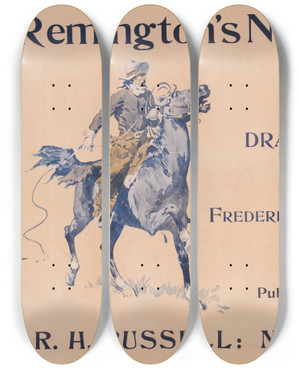 Triptych art skateboard deck of Frederic Remington Remingtons New Book Drawings By Frederic Remington by Frederic Remington (1861-1909)
