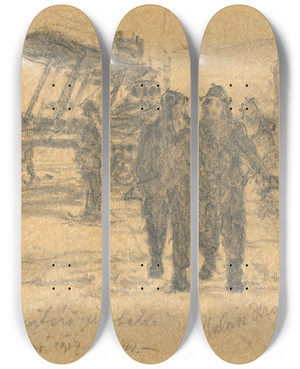 Triptych art skateboard deck of Elemr Halszhradil Return Of The Pilot by Elemir Halasz Hradil (1873-1948)