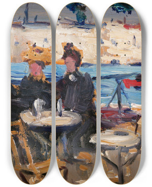 Triptych art skateboard deck of James Wilson Morrice A Caf Scene by James Wilson Morrice (1865-1924)