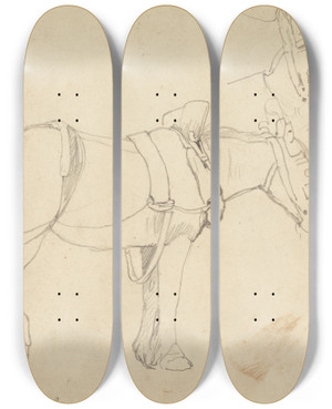 Triptych art skateboard deck of Cornelius Varley Studies Of A Carthorse by Cornelius Varley (1781-1873)