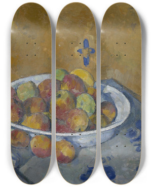 Triptych art skateboard deck of Paul Czanne The Plate Of Apples by Paul Cezanne (1839-1906)