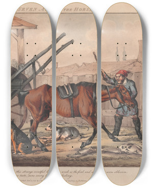 Triptych art skateboard deck of Henry Thomas Alken The Seven Ages Of The Horse_6 by Henry Thomas Alken (1785-1851)