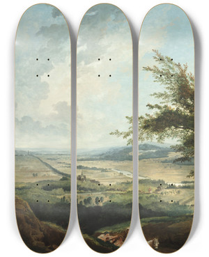 Triptych art skateboard deck of Hubert Robert An Extensive Landscape Near Paris by Hubert Robert (1733-1808)