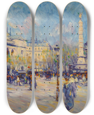 Triptych art skateboard deck of Elie Anatole Pavil Fontaine Du Palmier Place Du Chtelet Paris by Elie Anatole Pavil (1873-1948)