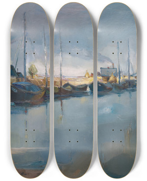 Triptych art skateboard deck of Kaarel Liimand Lodjad Emajel by Kaarel Liimand (1906-1941)