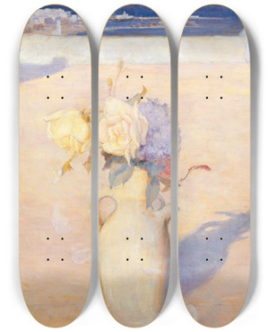 Triptych art skateboard deck of Charles Conder The Hot Sands Mustapha Algiers by Charles Conder (1868-1909)