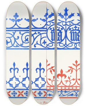 Triptych art skateboard deck of Augustus Pugin Borders For Altar Cloths_2 by Augustus Pugin (1812-1852)