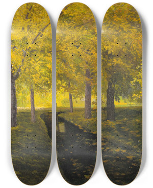 Triptych art skateboard deck of Walter Stoitzner Bach Im Herbstwald by Walter Stoitzner (1890-1921)