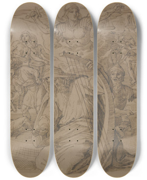 Triptych art skateboard deck of Julius Schnorr Von Carolsfeld David Der Psalmist Bue by Julius Schnorr Von Carolsfeld (1794-1872)