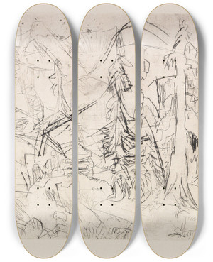 Triptych art skateboard deck of Ernst Ludwig Kirchner Tannen Und Htten by Ernst Ludwig Kirchner (1880-1938)