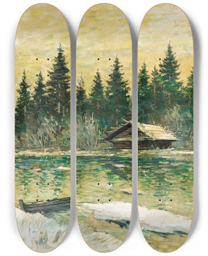 Triptych art skateboard deck of Konstantin Alexeevich Korovin Le Pcheur by Konstantin Alexeevich Korovin (1861-1939)