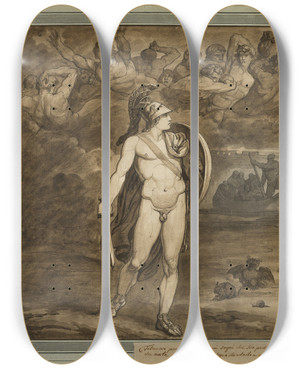 Triptych art skateboard deck of Bartolomeo Pinelli Telemachus Believing That His Father Ulysses Is Dead Searches For Him In The Underworld From The Adventures Of Telemachus Book 18 by Bartolomeo Pinelli (1781-1835) Triptych art skateboard deck of Bartolomeo Pinelli Telemachus Believing That His Father Ulysses Is Dead Searches For Him In The Underworld From The Adventures Of Telemachus Book 18 by Bartolomeo Pinelli (1781-1835)