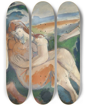 Triptych art skateboard deck of Bernard Meninsky The Suprise by Bernard Meninsky (1891-1950)
