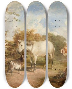 Triptych art skateboard deck of Thomas Sidney Cooper Pastoral Scene With Horse by Thomas Sidney Cooper (1803-1902) Triptych art skateboard deck of Thomas Sidney Cooper Pastoral Scene With Horse by Thomas Sidney Cooper (1803-1902)