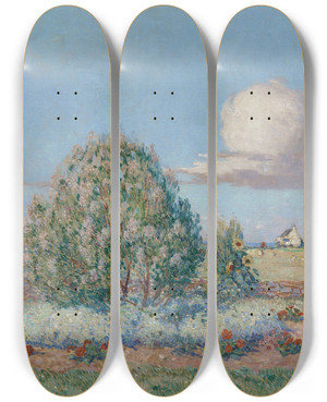 Triptych art skateboard deck of Ferdinand Du Puigaudeau Parterre Fleuri by Ferdinand Du Puigaudeau (1864-1930)
