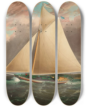 Triptych art skateboard deck of James Edward Buttersworth Hudson River Sloop by James Edward Buttersworth (1817-1894)