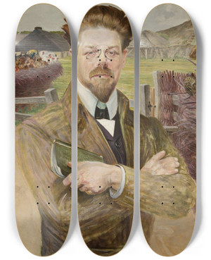 Triptych art skateboard deck of Jacek Malczewski Portrait Of Wadysaw Reymont by Jacek Malczewski (1854-1929)