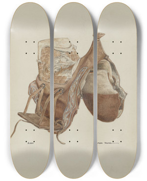 Triptych art skateboard deck of Lyman Young Womans Side Saddle by Lyman Young