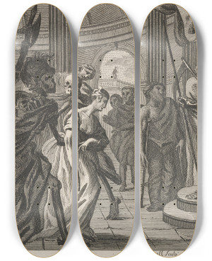 Triptych art skateboard deck of John Wootton Fable Xlvii The Court Of Death by John Wootton (1686-1765)