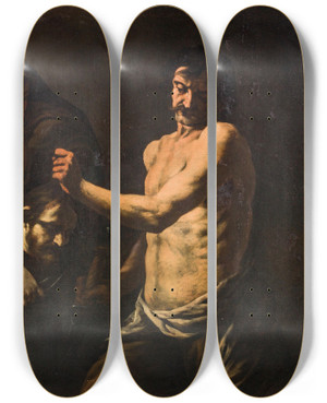 Triptych art skateboard deck of Andrea Vaccaro Salome Receiving The Head Of Saint John The Baptist by Andrea Vaccaro (1604-1670)