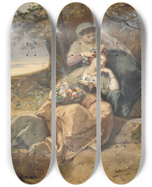 Triptych art skateboard deck of Henricharlesantoine Baron Twowomen by Henri-Charles-Antoine Baron (1816-1885)
