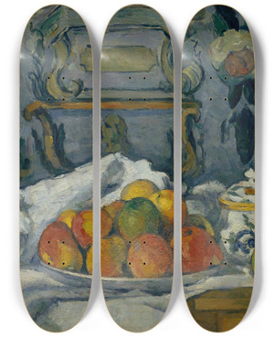 Triptych art skateboard deck of Paul Czanne Dish Of Apples by Paul Cezanne (1839-1906)